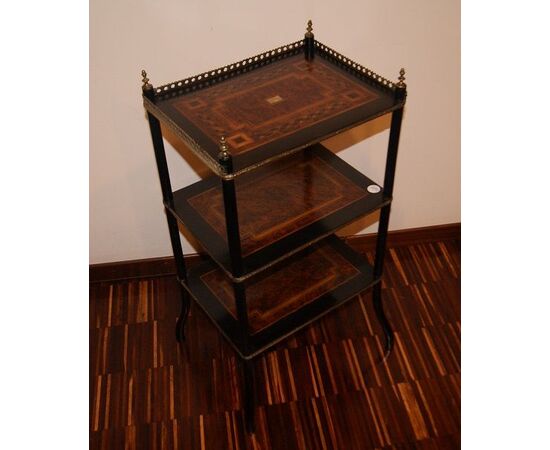 Etagere tavolino francese in ebano e radica del 1800 stile Napoleone III