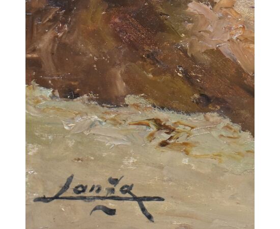 DIPINTI ANTICHI, QUADRI MARE, MARINA COSTA AZZURRA, PITTURA  AD OLIO SU TAVOLA, PRIMI DEL 900.  (QM516)
