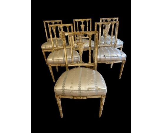 Six lacquered and gilded chairs, Naples, Neoclassical period     