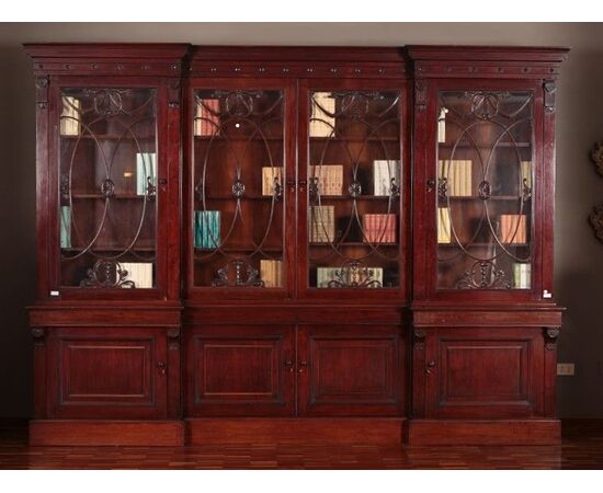 Grande bookcase libreria Inglese stile Regency del 1800 in mogano