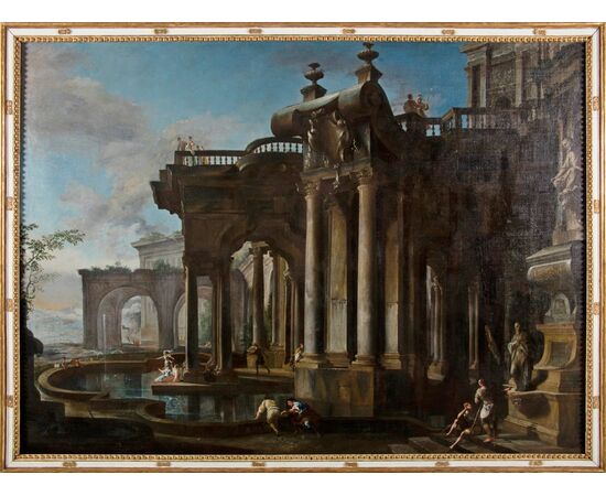 Francesco Aviani (Venezia, 25-11-1662 / 1715), Coppia di dipinti raffiguranti Capricci Architettonici, olio su tela