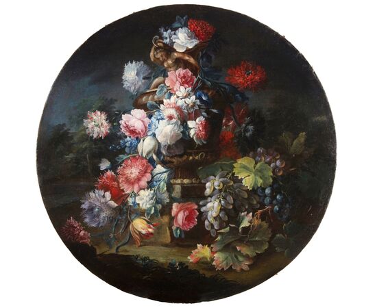 Michele Antonio Rapos (Torino 1733-1819), Coppia di dipinti raffiguranti Natura morta con trionfo di fiori e frutta, olio su tela