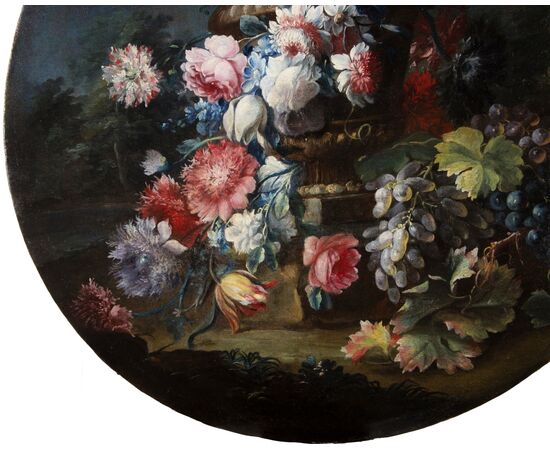 Michele Antonio Rapos (Torino 1733-1819), Coppia di dipinti raffiguranti Natura morta con trionfo di fiori e frutta, olio su tela