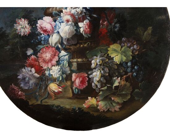 Michele Antonio Rapos (Torino 1733-1819), Coppia di dipinti raffiguranti Natura morta con trionfo di fiori e frutta, olio su tela