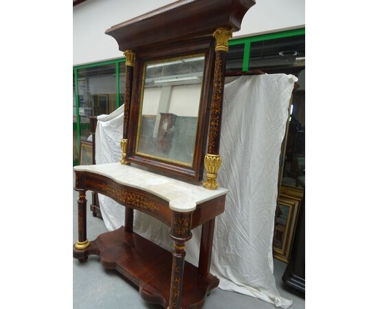 Console intarsiata in mogano Carlo X 1860 Spagna