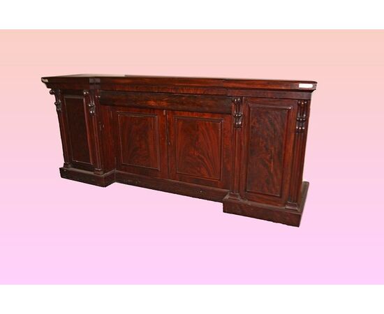 Grande Servante credenza inglese in mogano e piuma di mogano stile Vittoriano del 1800