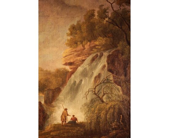 Anonimo del XIX sec. | Paesaggio con cascate - dipinto olio su tela. 