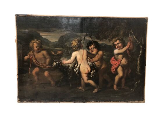 DIPINTO OLIO SU TELA RAFFIGURANTE " GIOCO DI PUTTI "