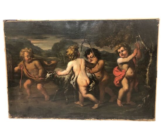 DIPINTO OLIO SU TELA RAFFIGURANTE " GIOCO DI PUTTI "