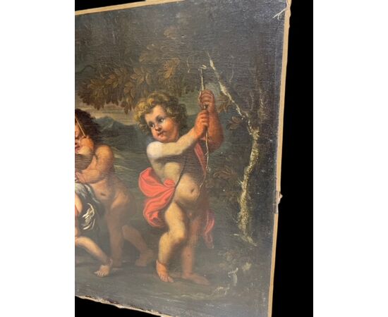 DIPINTO OLIO SU TELA RAFFIGURANTE " GIOCO DI PUTTI "