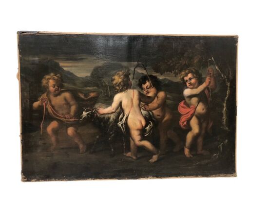 DIPINTO OLIO SU TELA RAFFIGURANTE " GIOCO DI PUTTI "