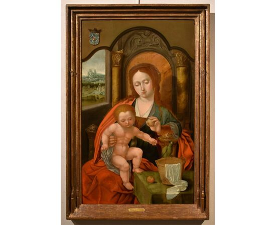 Madonna in trono con Bambino, Maestro del Pappagallo (Anversa, primi del XVI secolo), seguace