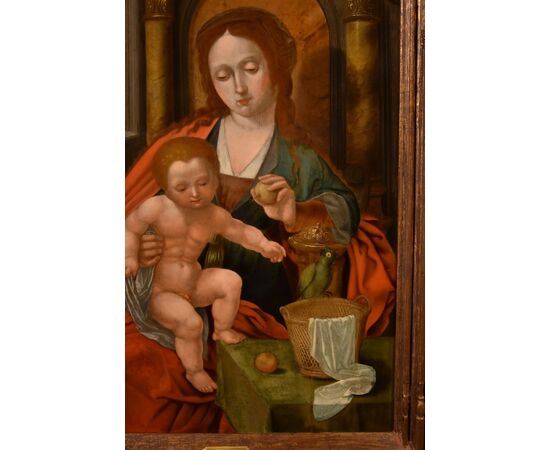 Madonna in trono con Bambino, Maestro del Pappagallo (Anversa, primi del XVI secolo), seguace