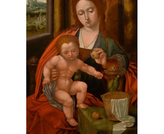 Madonna in trono con Bambino, Maestro del Pappagallo (Anversa, primi del XVI secolo), seguace