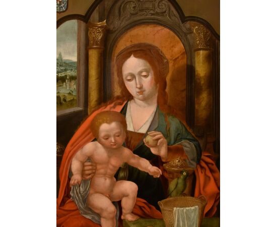 Madonna in trono con Bambino, Maestro del Pappagallo (Anversa, primi del XVI secolo), seguace