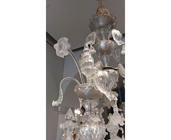 LAMPADARIO MURANO IN VETRO BIANCO META’ XIX SECOLO