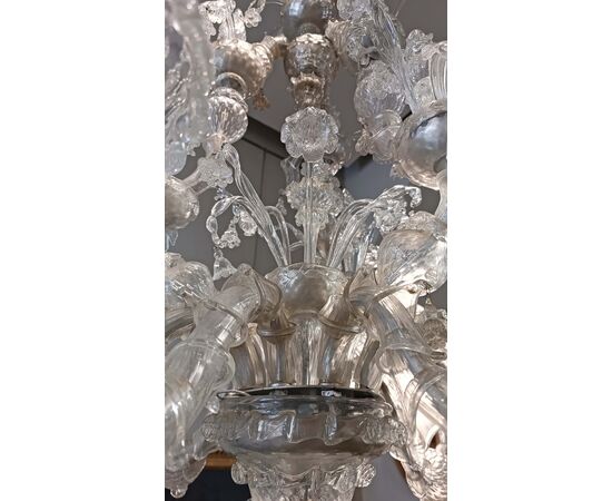 LAMPADARIO MURANO IN VETRO BIANCO META’ XIX SECOLO