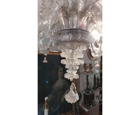 LAMPADARIO MURANO IN VETRO BIANCO META’ XIX SECOLO