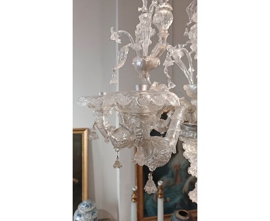 LAMPADARIO MURANO IN VETRO BIANCO META’ XIX SECOLO