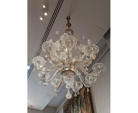 LAMPADARIO MURANO IN VETRO BIANCO META’ XIX SECOLO