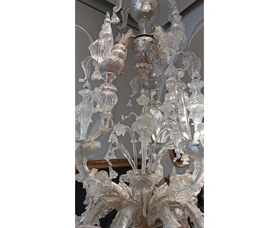 LAMPADARIO MURANO IN VETRO BIANCO META’ XIX SECOLO