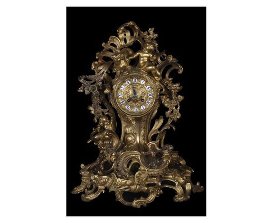 Stupendo orologio in bronzo dorato in stile barocco francese del 1800 con putti