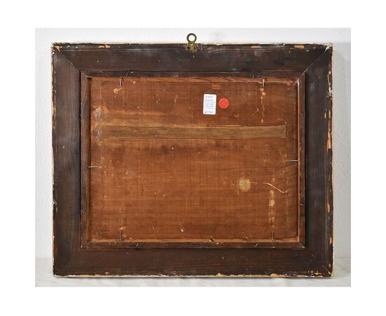 QUADRI ANTICHI, QUADRI MARE, MARINA CON VILLAGGIO, OLIO SU TAVOLA, XIX.  (QM567)