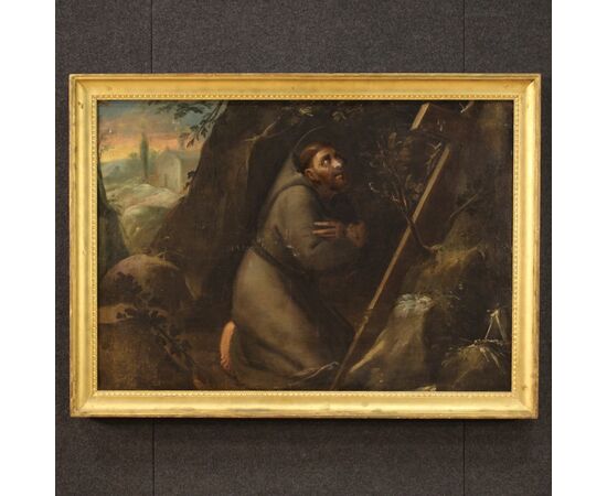 Italian religious painting Saint Francis from the 18th century