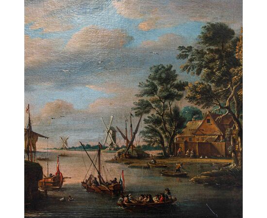 Pieter Balthazar Bouttats (1666 – 1756), Paesaggio con mulino a vento