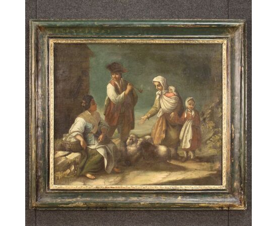 French painting genre scene with characters from 18th century 