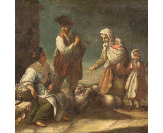 French painting genre scene with characters from 18th century 