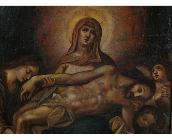 Pietà, dipinto a olio su rame,  Nord Italia, XVII° secolo