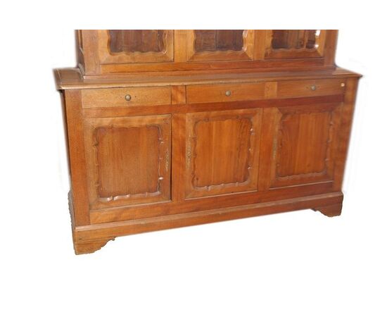 Grande credenza Austriaca 3 porte vetro e 3 chiuse in legno di olmo stile Rustico