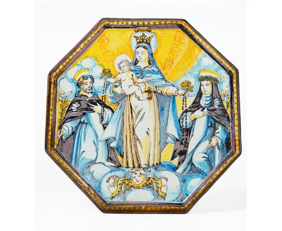 Grande targa devozionale del XVIII secolo, in maiolica 