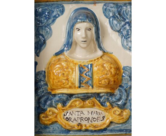 Targa devozionale in maiolica , fine XVIII inizio XIX secolo