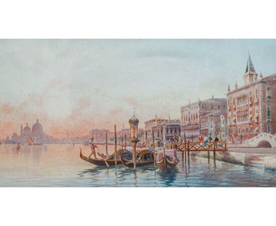 Umberto Ongania ( Venezia, 1867 - 1942), Due vedute di Venezia