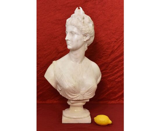SCULTURE ANTICHE IN MARMO, SCULTURA ANTICA DI DONNA, DIANA, HUDON, EPOCA XIX SECOLO. (STMA76)
