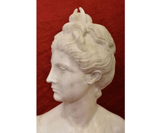 SCULTURE ANTICHE IN MARMO, SCULTURA ANTICA DI DONNA, DIANA, HUDON, EPOCA XIX SECOLO. (STMA76)