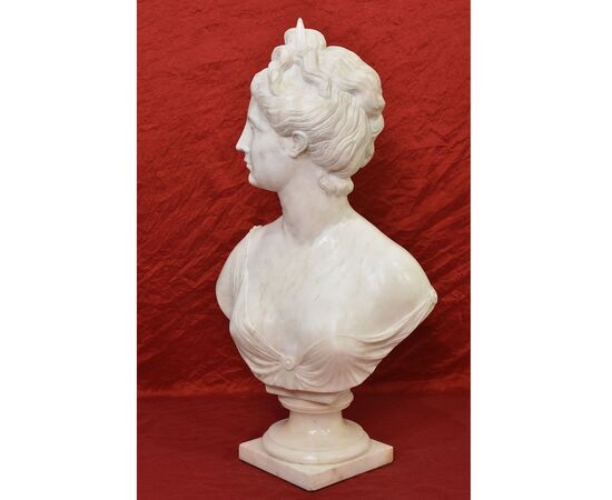 SCULTURE ANTICHE IN MARMO, SCULTURA ANTICA DI DONNA, DIANA, HUDON, EPOCA XIX SECOLO. (STMA76)