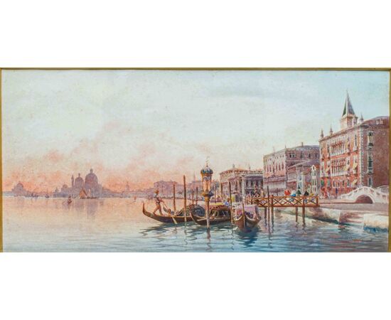 Umberto Ongania ( Venezia, 1867 - 1942), Due vedute di Venezia