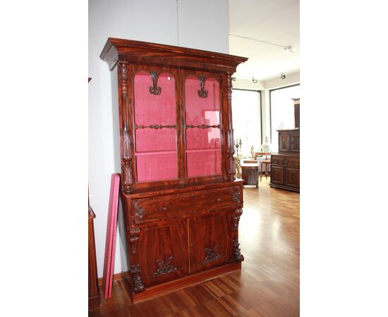 Vetrina Libreria BookCase Inglese Stile Regency di metà 1800 in mogano