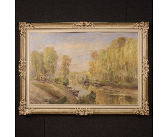 Italian landscape painting signed A. Corradi, 1950s