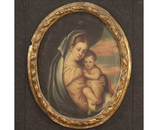 Dipinto religioso Madonna con bambino del XVIII secolo