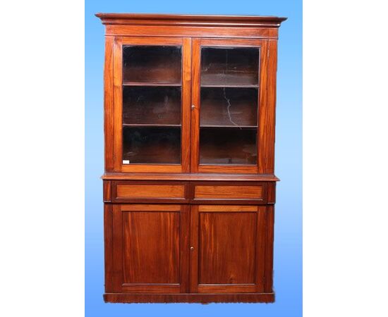 Antica vetrina credenza inglese del 1900 due corpi in mogano 4 ante con cassetti