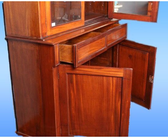 Antica vetrina credenza inglese del 1900 due corpi in mogano 4 ante con cassetti