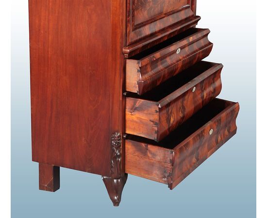 Secretaire Nord Europa del 1800 stile Biedermeier in mogano e piuma di mogano