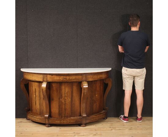 Half moon sideboard in wood with marble top from the 19th century