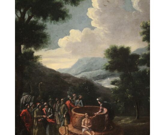 Ancient oval painting from the 18th century Joseph at the well