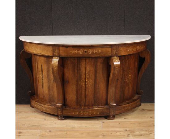 Half moon sideboard in wood with marble top from the 19th century