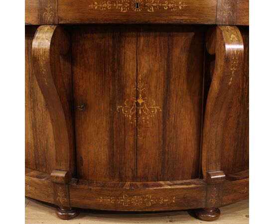 Credenza a mezzaluna in legno con piano di marmo del XIX secolo